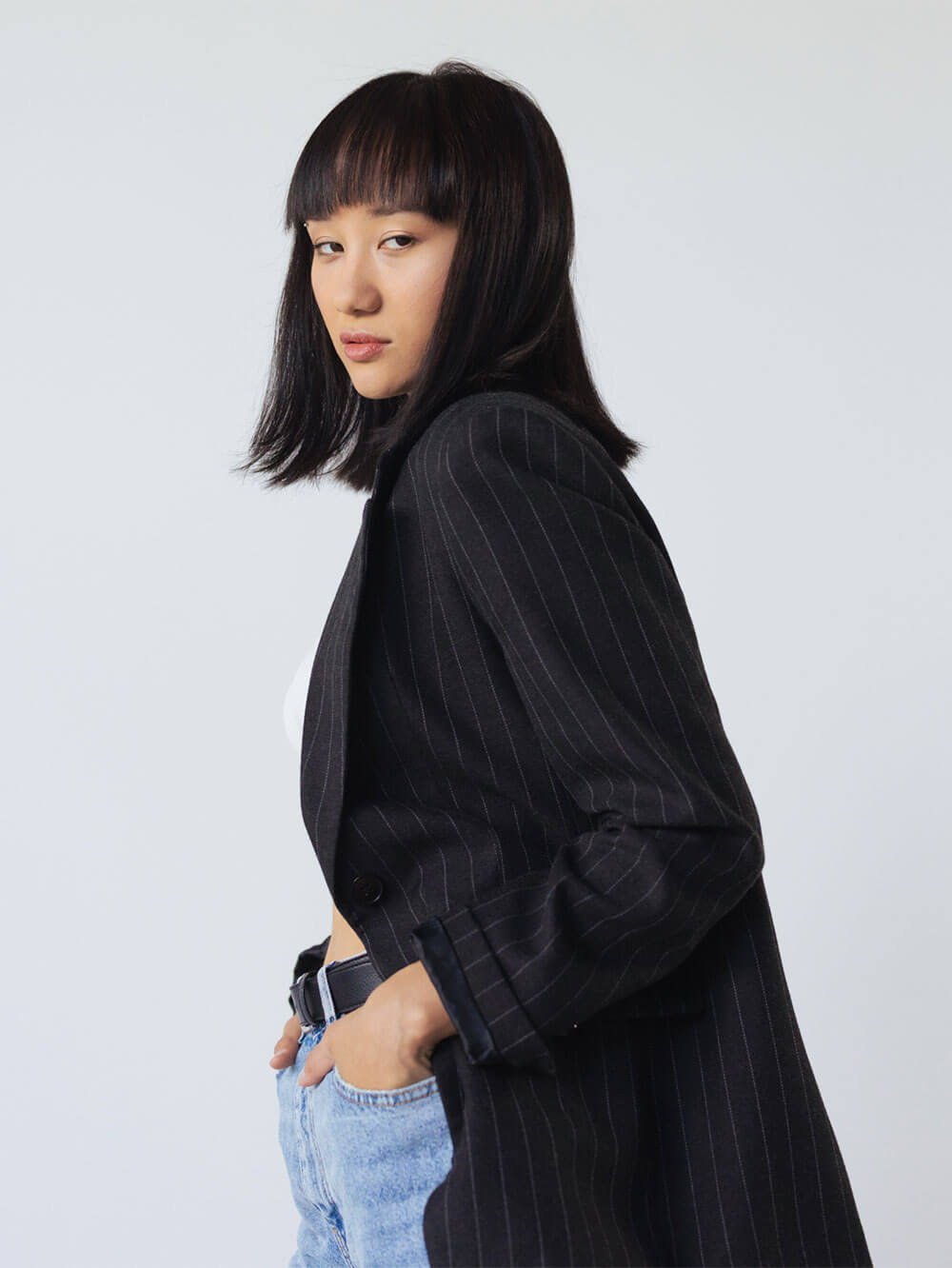 Leather blazer in black - Image 2